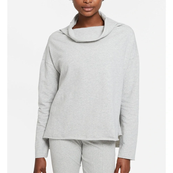 Nike Yoga Women's Core Brushed Fleece Funnel-Neck Top XS Light Grey - Picture 1 of 9